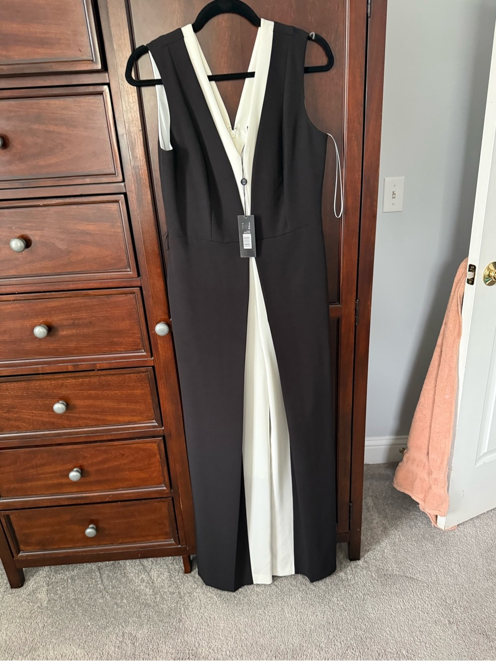 Elie Tahari Black jumpsuit with Cream Front Panel.
